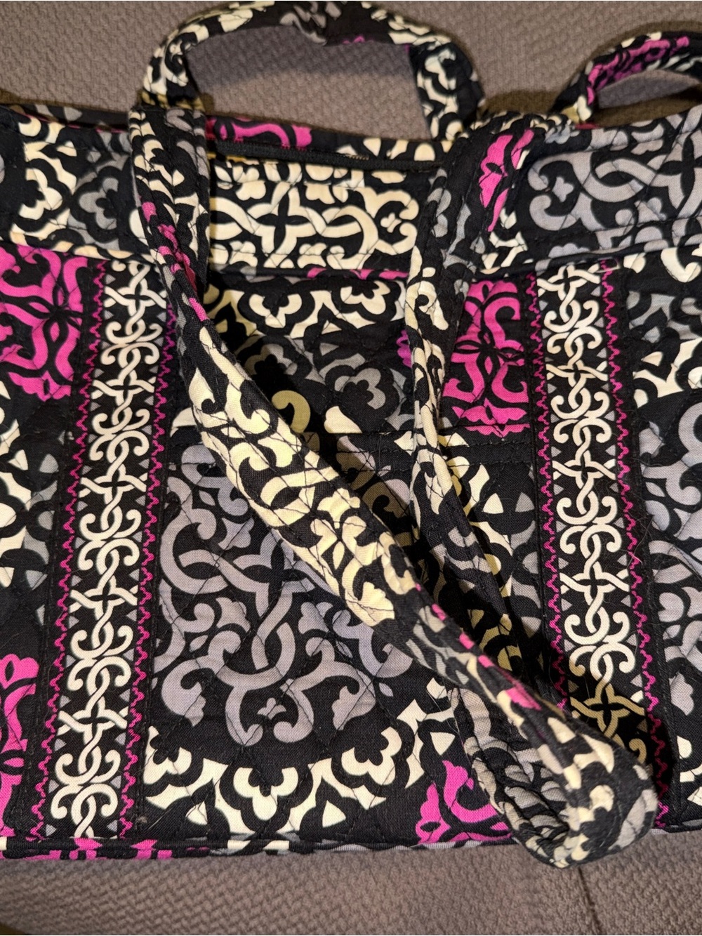Vera Bradley Quilted Patternedy Tote Bag in Black, Cream & Magenta